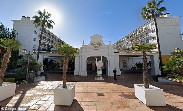 A British holidaymaker is fighting for his life after plunging from a balcony of the Hard Rock Hotel in Puerto Banus (pictured) near Marbella