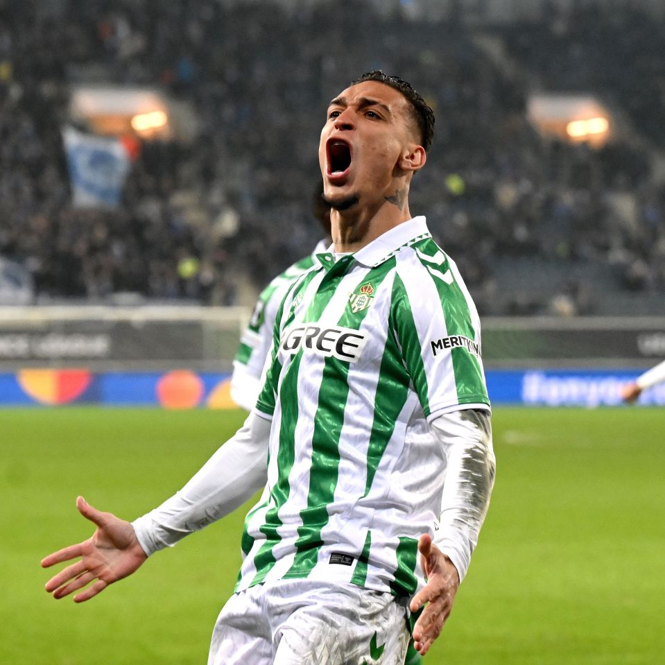 Antony of Real Betis celebrating a goal.