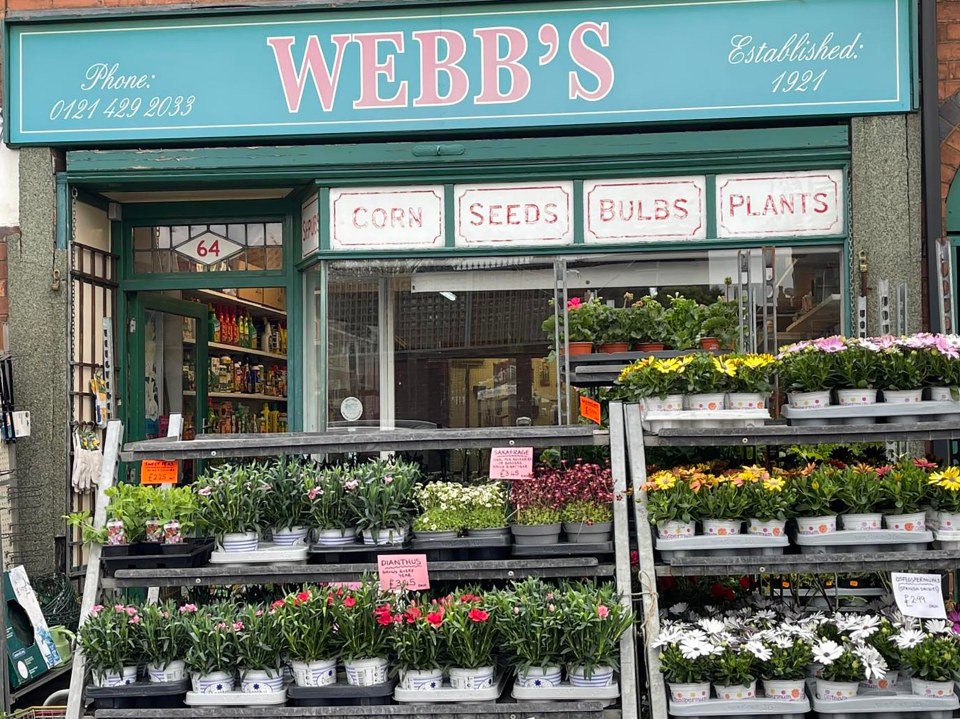 Webb's garden center storefront with plants for sale.