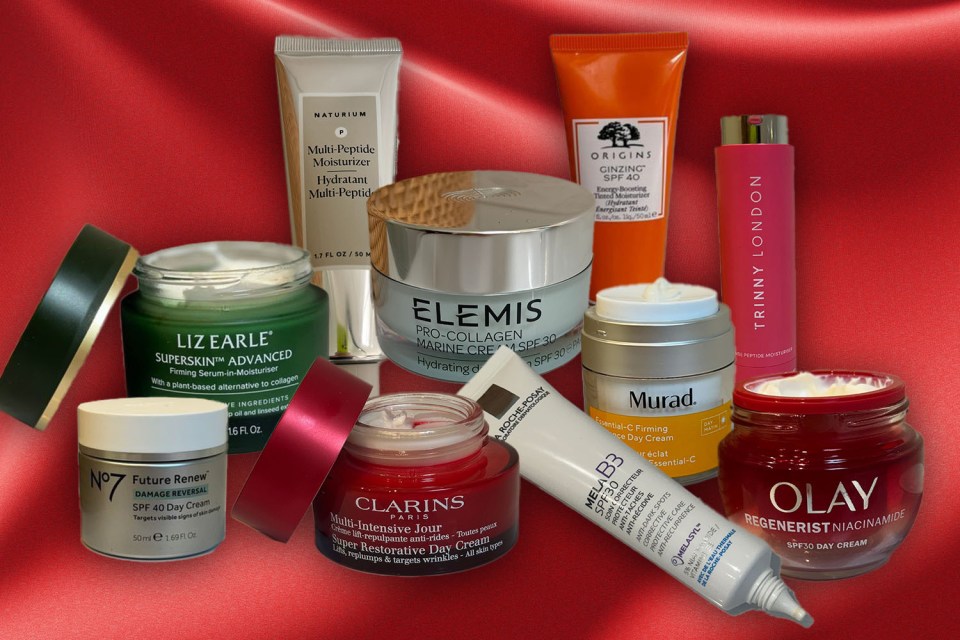 Collage of various moisturizers and creams.