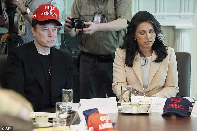 Musk listens as Trump speaks during a cabinet meeting in April