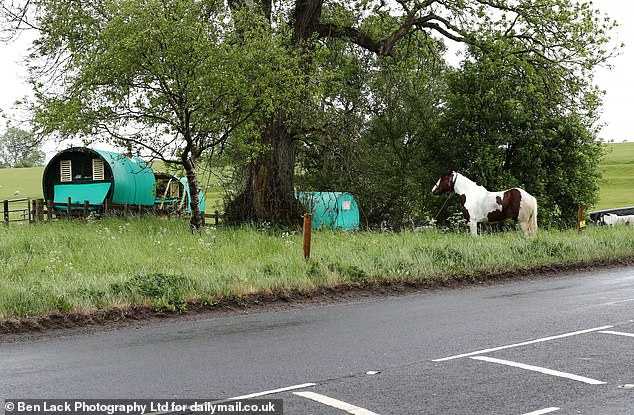 Railings along the high street have been covered by boards decorated with artwork by local kids so that horses can't be tied up along the busy A685 through the town