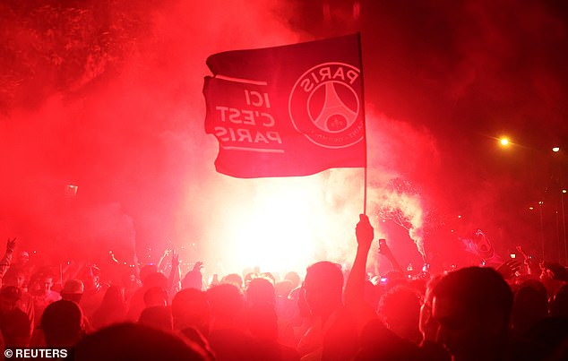 There was even fighting reported around the Eiffel Tower, which was lit up in PSG's red, white and blue following their 5-0 win