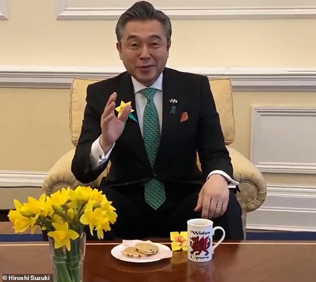 For St David's Day, he brandished origami daffodil flowers. Elsewhere, for St Patrick's Day, he enjoyed some matcha - fashioned into a four leaf clover