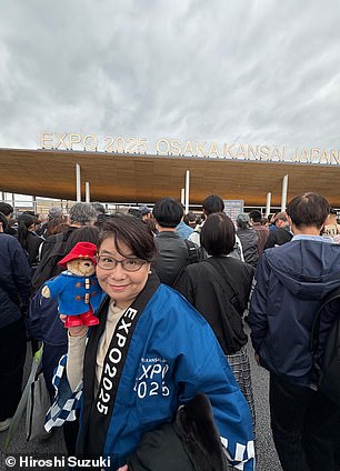 Mr Suzuki's wife, Eiko, has now taken the beloved toy to Osaka in Japan to experience the opening of Expo 2025