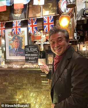 Hiroshi said he was 'enjoying pub' on his visit to the Churchill Arms