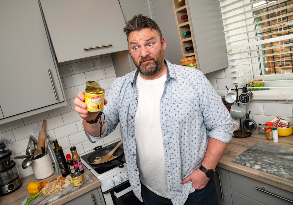 Man surprised to find a gecko in a can of sweetcorn.