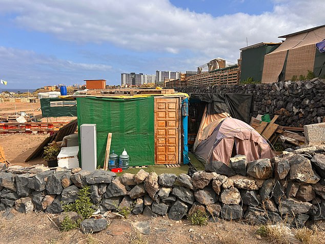 Pictured: The sprawling ‘shanty town’ in Tenerife just a few hundred metres away from luxury hotels and less than 10 kilometres from the bustling resort of Los Cristianos