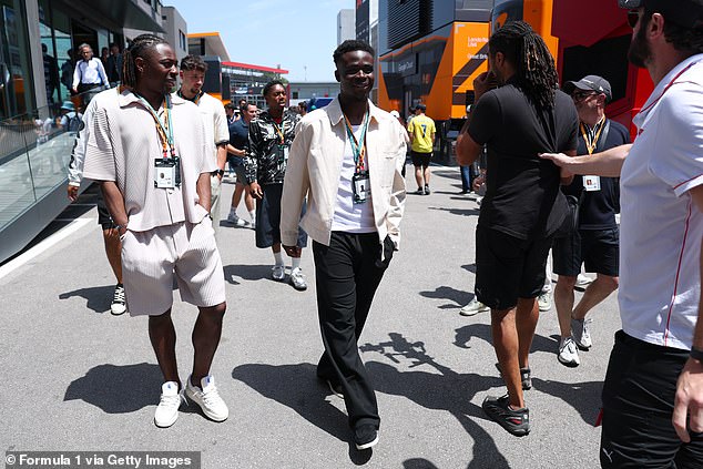 The Arsenal star was joined by his England team-mates at the Spanish Grand Prix on Sunday