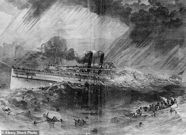 In the dead of night in 1860, the steamship Lady Elgin collided with another vessel, plunging into the frigid waters of Lake Michigan and dragging 300 souls to a watery grave in what remains the deadliest shipwreck in Great Lakes history (pictured: illustrated wreck)