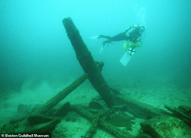 Holland-based historian and author Valerie van Heest's team was exploring the wreckage (pictured) in 1992, but the location was leaked - resulting in other divers exploring the remains and ultimately finding the gold watch