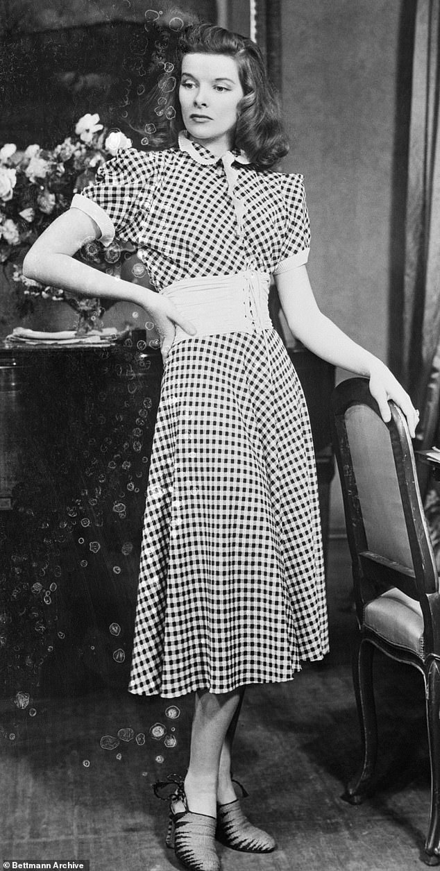 Typically, the idealistic body type was around an inch wider than the Flapper figure that had been popularised 20 years earlier (pictured, Katharine Hepburn)