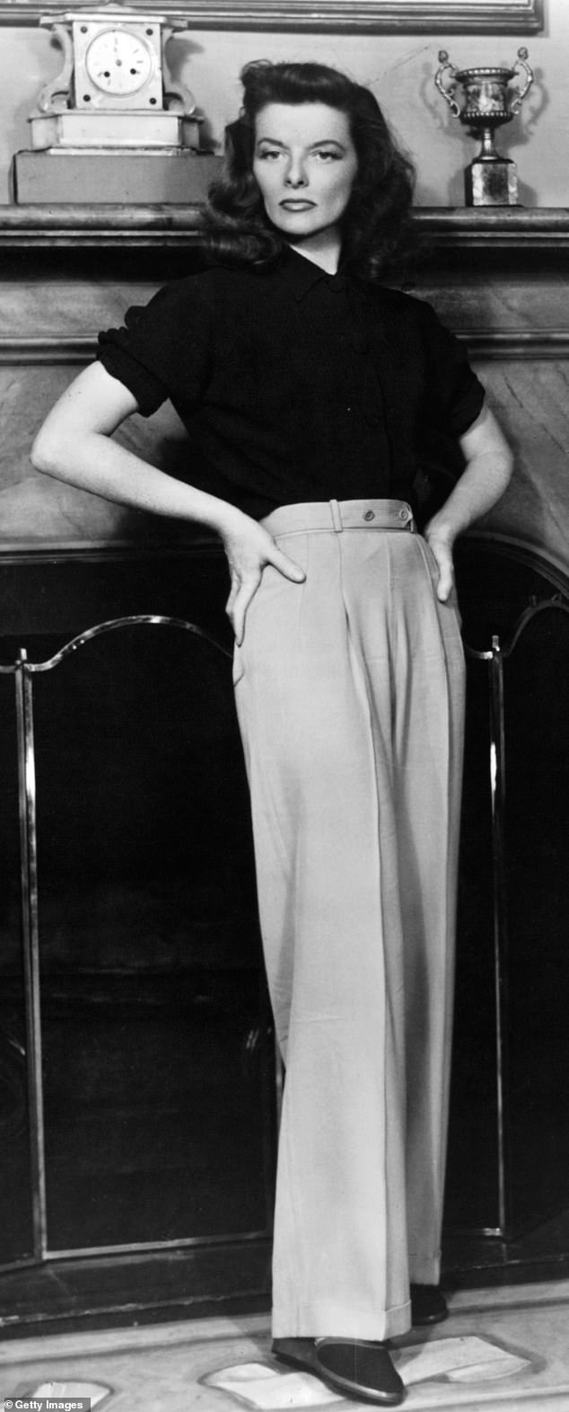 'Military shoulders' were popular, with ladies aiming to achieve a stronger, broader and taller look (pictured, Katharine Hepburn)