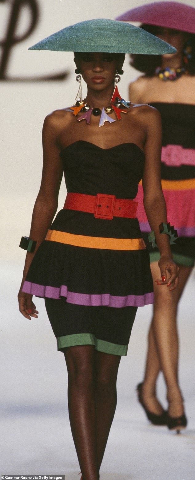 Supermodel Naomi Campbell looks chic as she is seen walking down the catwalk in 1986 in Paris