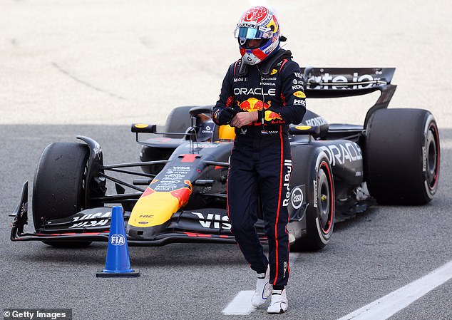 Max Verstappen (pictured) was handed a 10-second penalty after he clashed with George Russell during the race