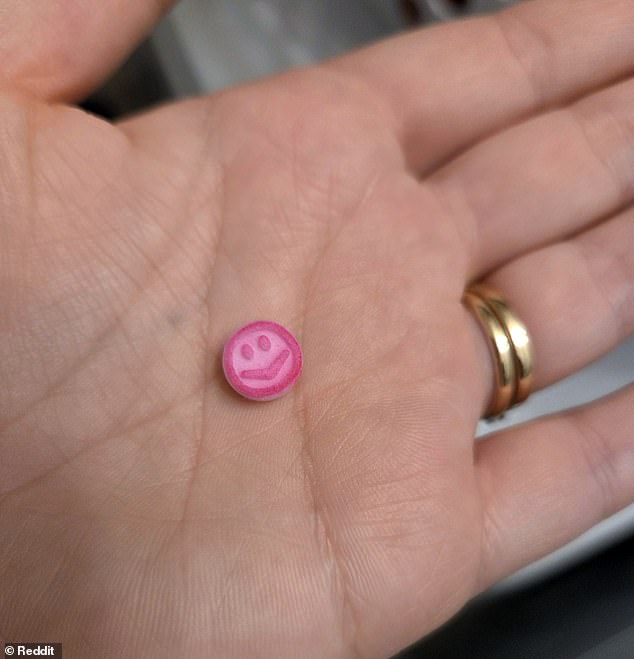 The father explained that the object is a 'little powdery', but every Google search suggested the smiley face to be ecstasy, which he stated 'seemed unlikely' (pictured)