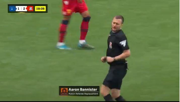Referee Aaron Bannister during a National League playoff game.