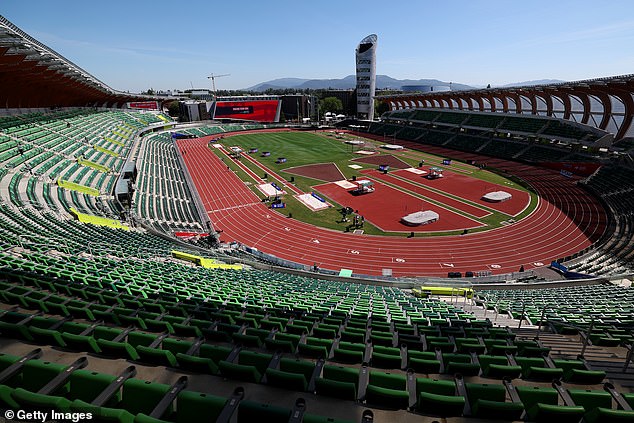 The event took place at Hayward Field on the University of Oregon campus in Eugene