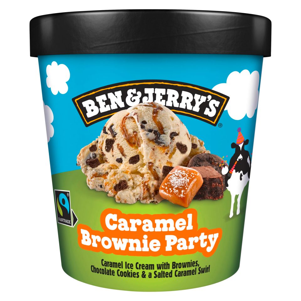 Ben & Jerry's Caramel Brownie Party ice cream pint.