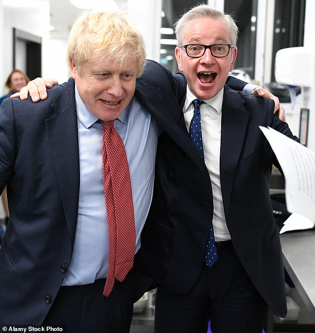 Mr Gove with Boris Johnson on the winning night of the General Election in 2019, the same year Sarah moved out of the master bedroom and into the little box room at the top of the house