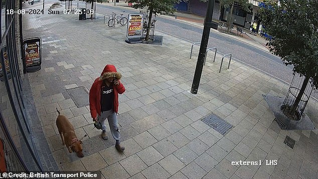 This is the spine chilling moment murderer Jason Flore casually walks his dog moments in Crawley after stabbing a young mother to death in front of commuters