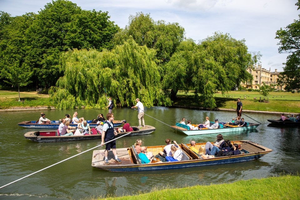 People punting on the River Cam in Cambridge.