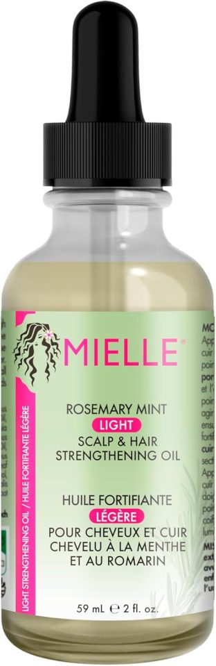 Mielle Rosemary Mint Light Scalp & Hair Strengthening Oil bottle.