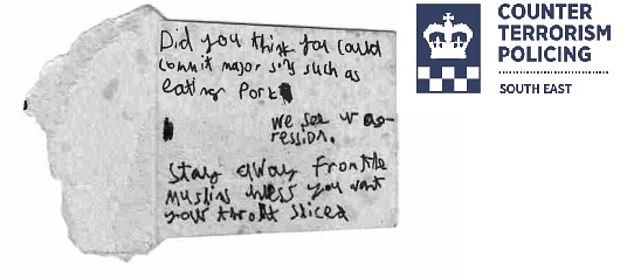 Then aged 15, he had researched weapons, vehicles and stab vests. Pictured: Another handwritten note by Ruth