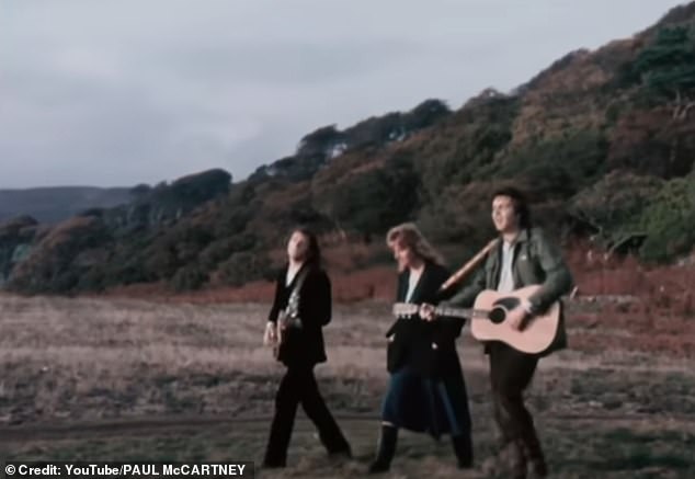McCartney, his first wife Linda and co-founder of Wings, Denny Laine, in the music video for 'Mull of Kintyre'