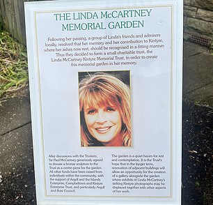 The signs explain what Linda did for the town and its surrounding areas during her life
