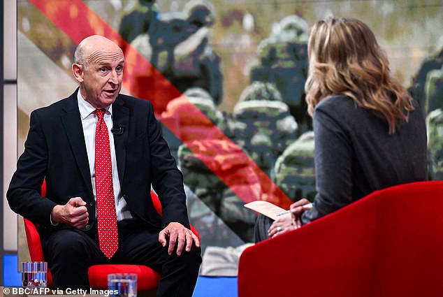 Last night, the Conservatives leapt on Labour's apparent muddle on defence, accusing Mr Healey (pictured, on Sunday with Laura Kuenssberg yesterday) of weakening UK security