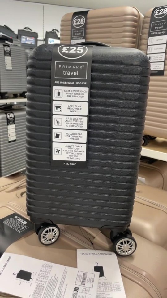 Primark underseat suitcase with removable wheels.