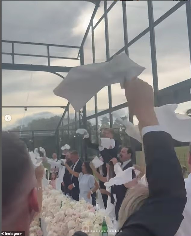 The fun was kicked off by father of the bride Danny Dyer who led a wedding breakfast chant of the rude West Ham anthem