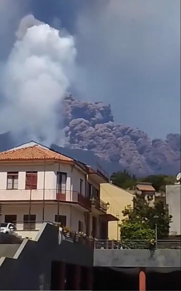 Huge clouds of ash could be seen from local towns on the Italian island