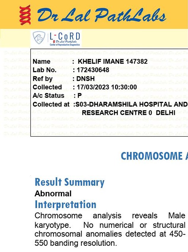 3 Wire Sports published an alleged excerpt of the gender eligibility test Khelif underwent