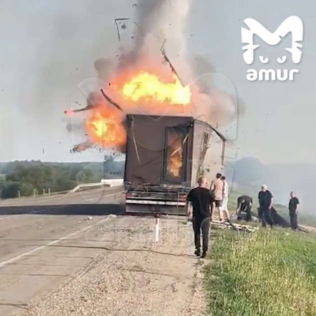 The vehicle had reportedly been driving along the Chita-Khabarovsk highway and caught fire while moving