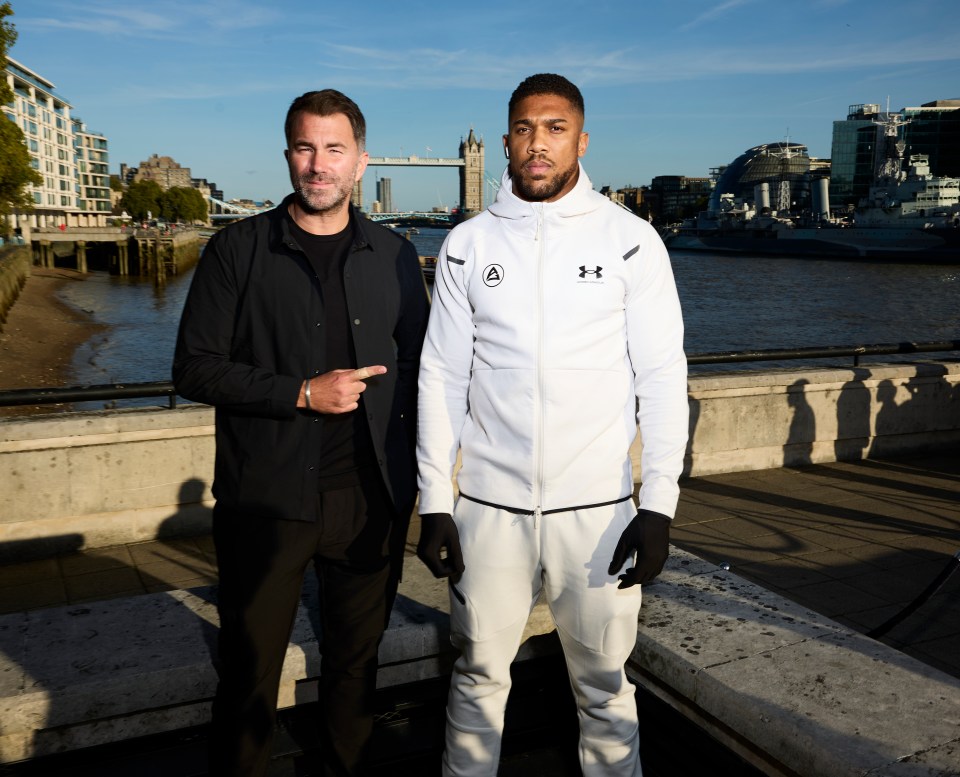 Anthony Joshua and Eddie Hearn at a media day.