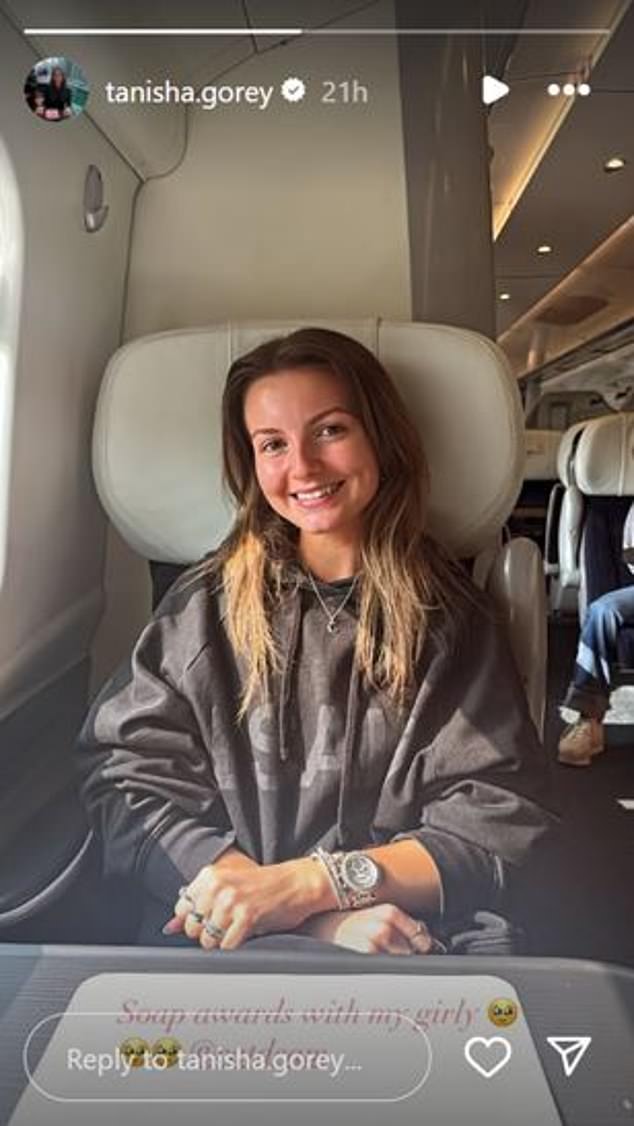 Tanisha Gorey on the train from Manchester to London for the British Soap Awards