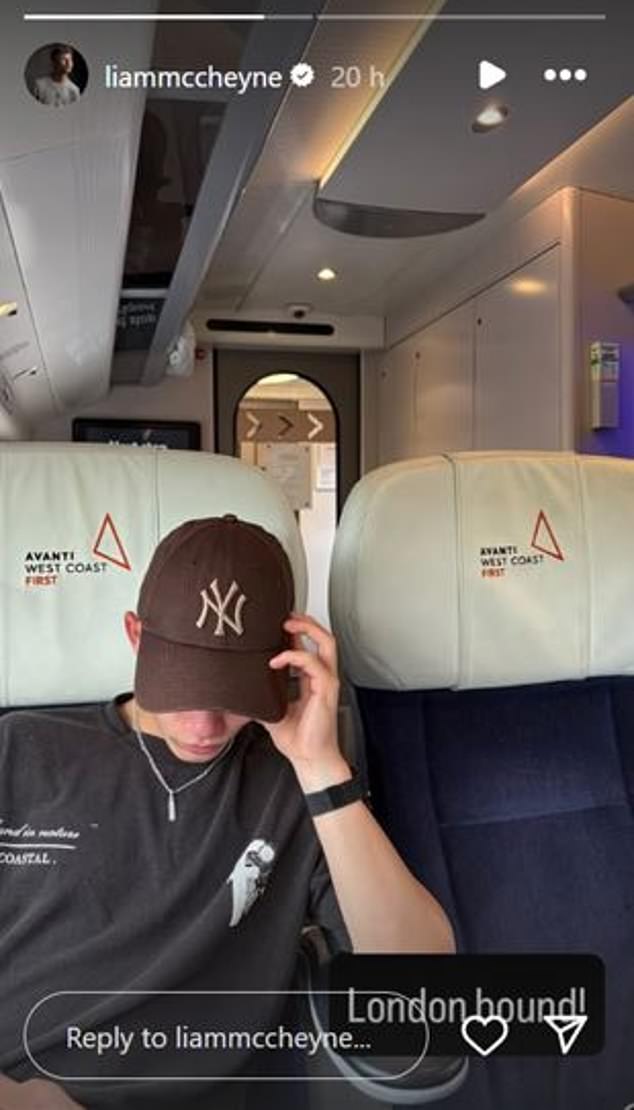 Corrie star Liam McCheyne also travelled on the train from Manchester to London