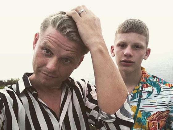 Jeff Brazier posing with his son Freddie.