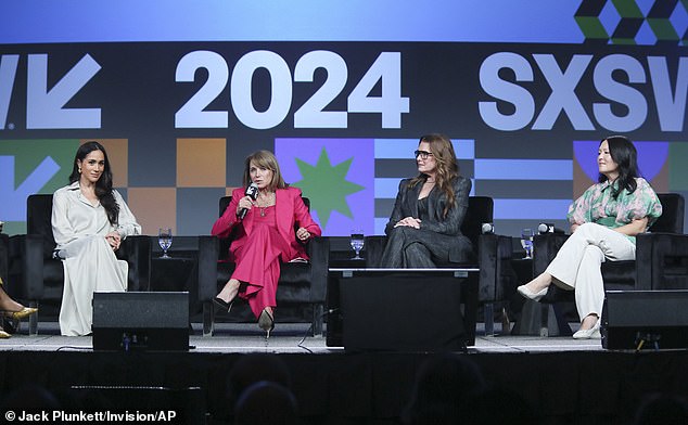Meghan, The Duchess of Sussex, Katie Couric, Brooke Shields and Nancy Wang Yuen take part in the keynote "Breaking Barrier, Shaping Narratives: How Women Lead On and Off the Screen"