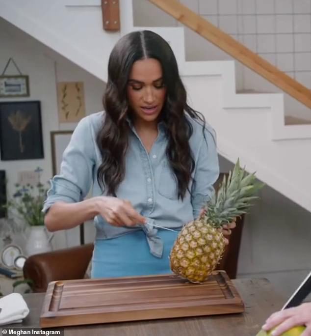 The Duchess of Sussex, 43, took to her Instagram account on Friday to share the short video that 'didn't make it in', which showed her cutting up a pineapple