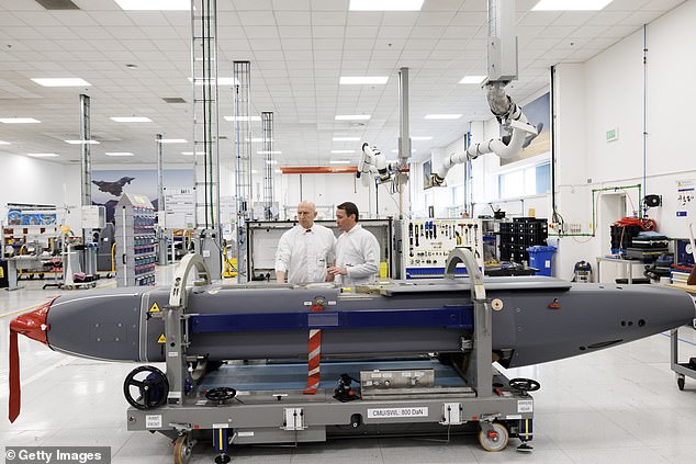 Defence Secretary John Healy visits the production line for long-range cruise missile, Storm Shadow, on May 31