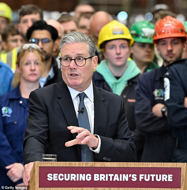 Sir Keir Starmer delivering a speech at a facility in Glasgow as the government unveiled its defence spending on June 2