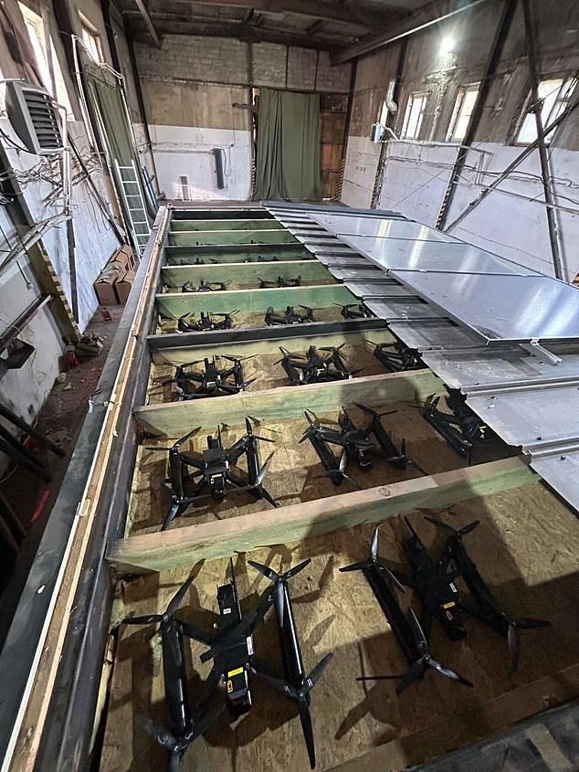 Ukraine's drones were hidden under the roofs of mobile cabins, which were later mounted onto trucks. They were then piloted remotely to their targets