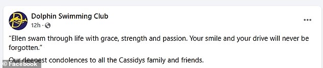 Ms Cassidy's swimming club were one of many posters to share tributes online