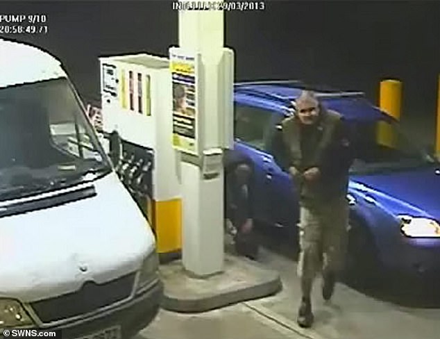 For her last two attempted murders, Dennehy was helped by an accomplice, Gary Stretch (pictured buying petrol to help dispose of evidence)