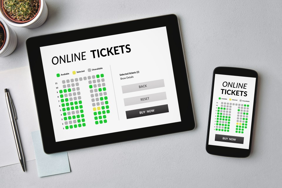 Tablet and smartphone showing online ticket purchase interface.
