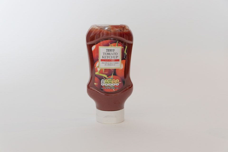 Tesco tomato ketchup bottle.