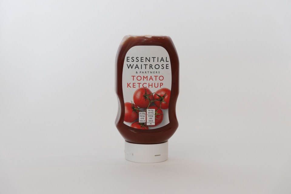 Bottle of Waitrose tomato ketchup.